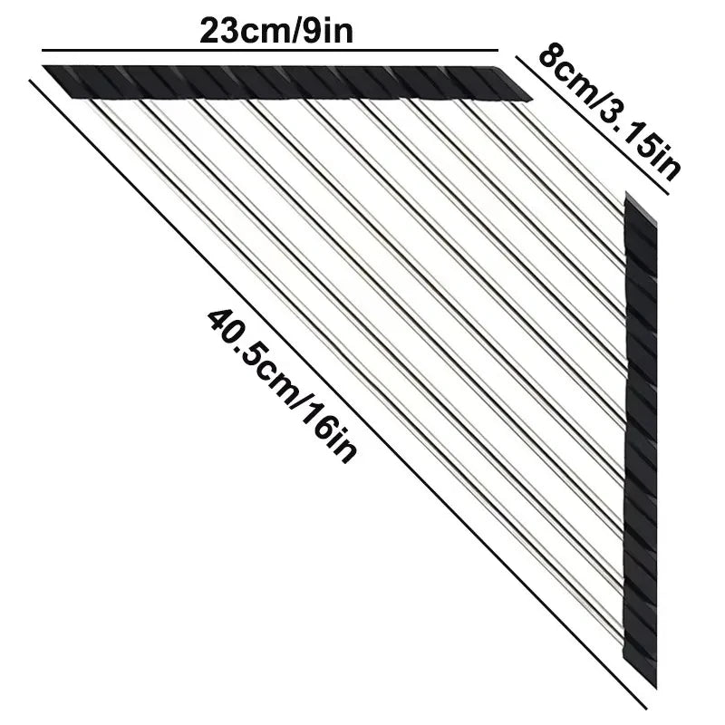 SinkTidy™ – Roll Up Triangle Dish Drying Rack Foldable Stainless Steel Kitchen Sink 5