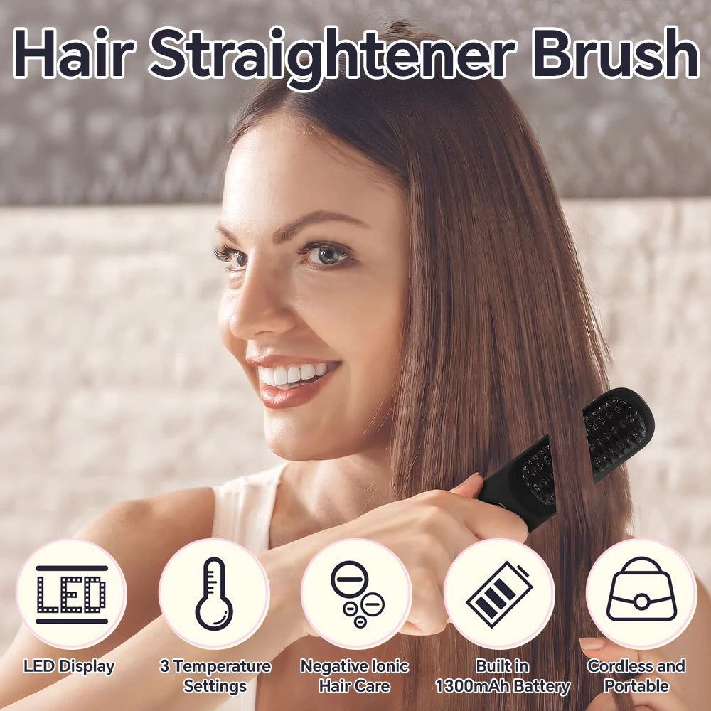 SleekBrush™ – Cordless Rechargeable Hair Straightener Brush, Negative Ions Hair 2