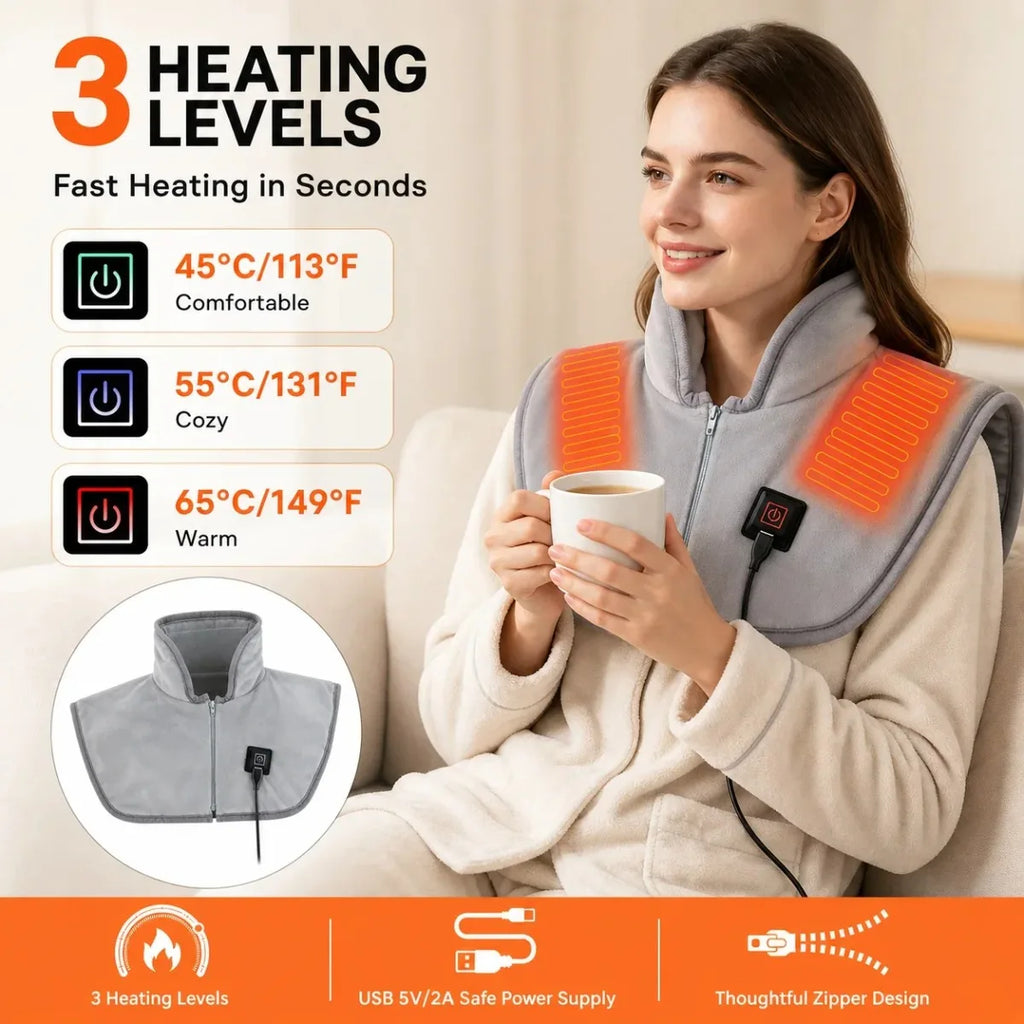 HeatWrap™ – USB Heated Shawl with 3 Heat Settings, Zipper Heated Shoulder Wrap for Neck 2