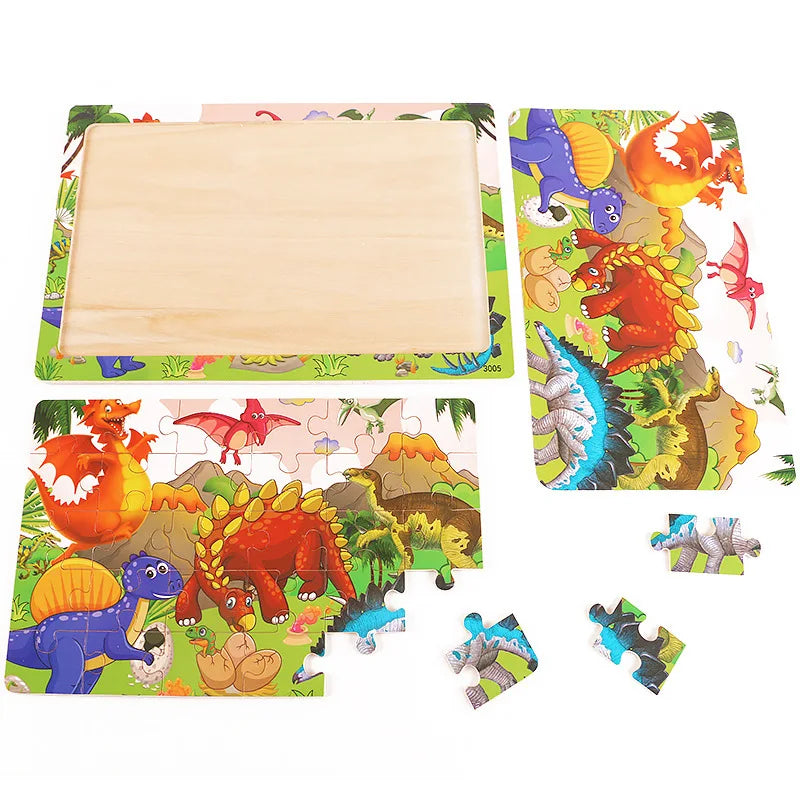 WoodPlay™ – 30 Pieces Wooden Jigsaw Puzzle Kids Cartoon Animal Vehicle Puzzles Games 3