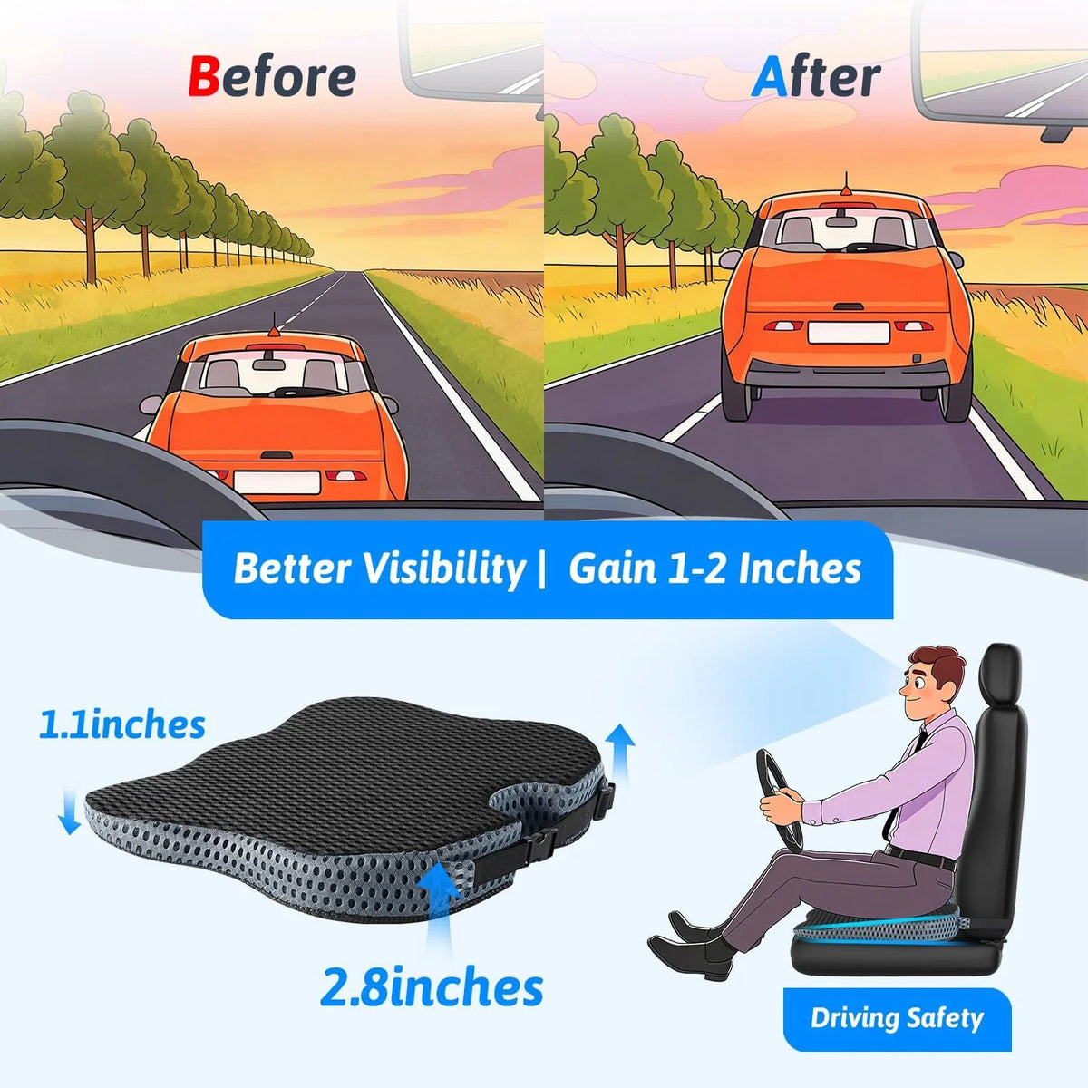 SitEase™ – Orthopedic Memory Foam Seat Cushion for Tailbone, Sciatica & Lower Back Pain Relief