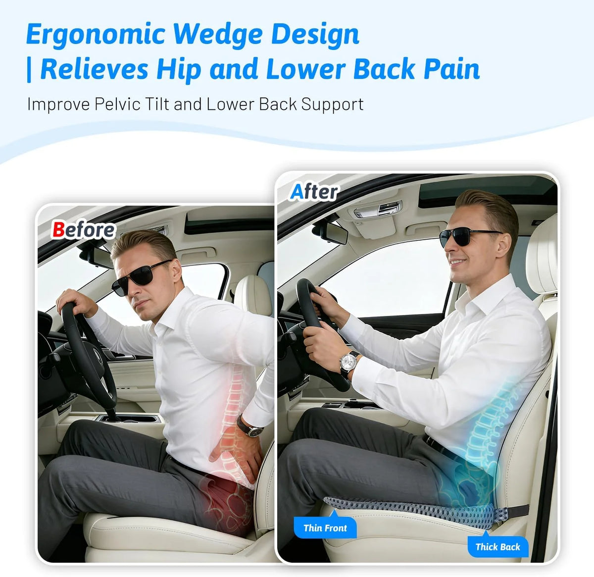 SitEase™ – Orthopedic Memory Foam Seat Cushion for Tailbone, Sciatica & Lower Back Pain Relief