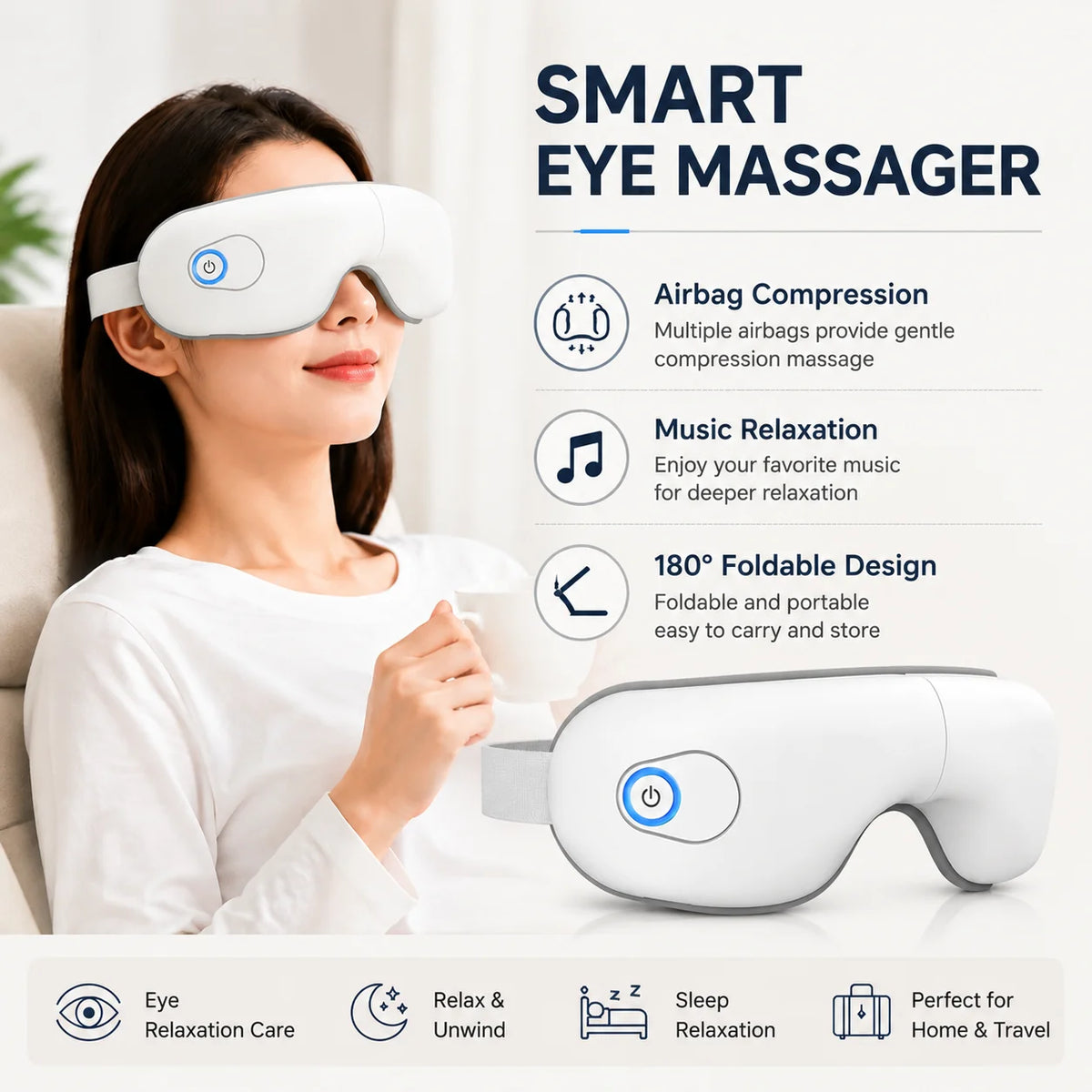EyeCalm™ – Smart Heated Eye Massager with Air Compression, Vibration & Bluetooth Music